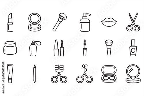 Beauty cosmetics icon set, makeup skincare perfume and lipstick symbols for salon services and ecommerce UI