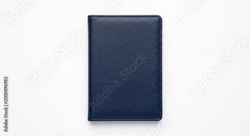 Closed dark navy blue hardbound notebook or journal on a plain white background