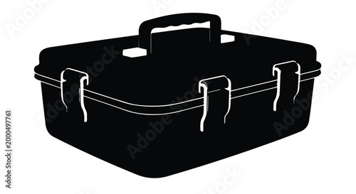 Black briefcase business bag with handle and metal latches isolated on white background, professional office accessory