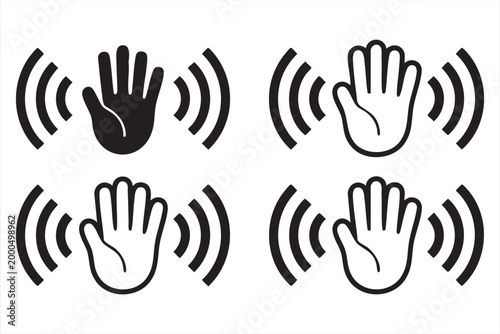 Gesture control icon pack, hand signal wave symbols for touchless technology and UI applications