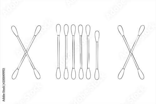 Q Tip Outline Icon Set Featuring Crossed and Grouped Cotton Swabs