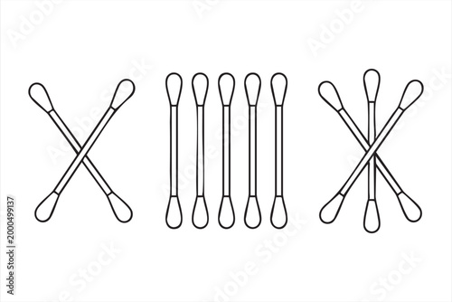 Minimal Cotton Swab Icons for Medical Hygiene and Cosmetic Applications