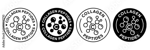Collagen peptides line icon, logo, badge, sign, sticker, label, emblem, stamp, symbol, black, line, flat vector, isolated illustration.