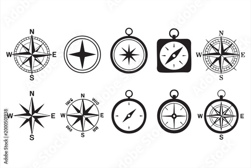 Navigation Compass Graphics for Hiking Tourism and Route Finding