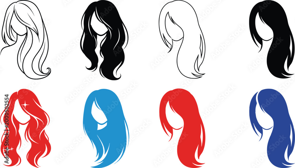 Fototapeta premium Colorful hairstyles in vector illustration style
