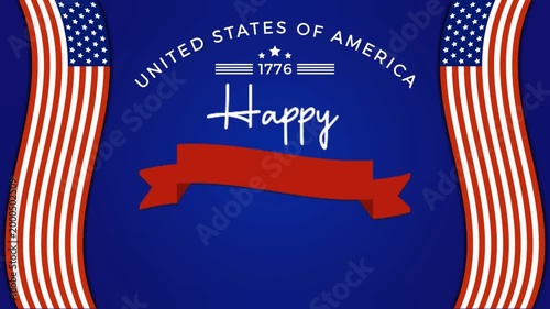 ​Professional Independence Day Greeting Animation, ​Animated 4th of July Background with Fireworks and USA Flag
