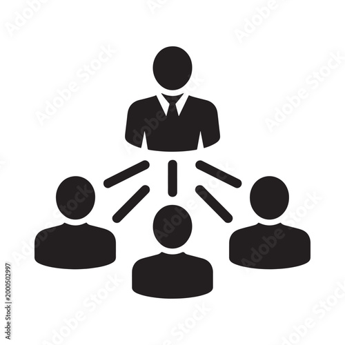 hierarchical team structure icon with black figures on white background