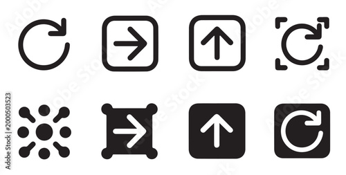 Circular reload and directional arrow symbols within square frames for software interface.