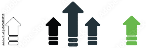 Tableau sur toile Growth arrow icon, upward progress symbols, level up upgrade graphics, increase