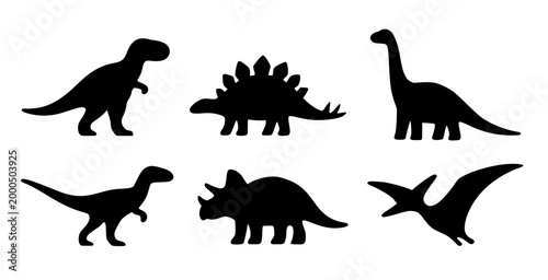 Minimalist dinosaur icon set, in silhouette design