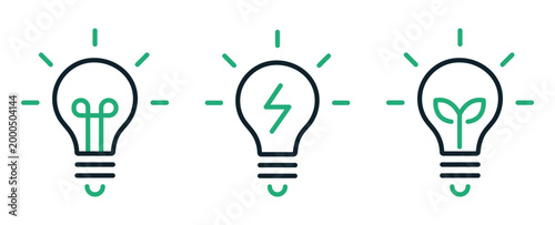 Modern Light Bulb Icons Set Creative Idea Energy Eco Concept Minimal Line Vector Illustration