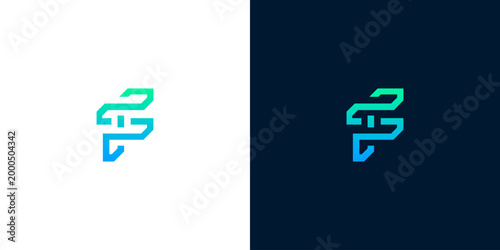Modern abstract logo design with a clean, gradient blue and green color scheme on white and dark navy backgrounds, symbolizing innovation and connectivity