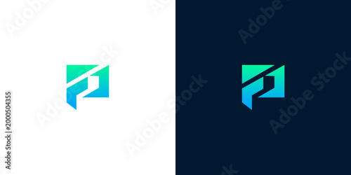 Modern abstract geometric logo design featuring a gradient of blue and green hues, suitable for technology or business branding