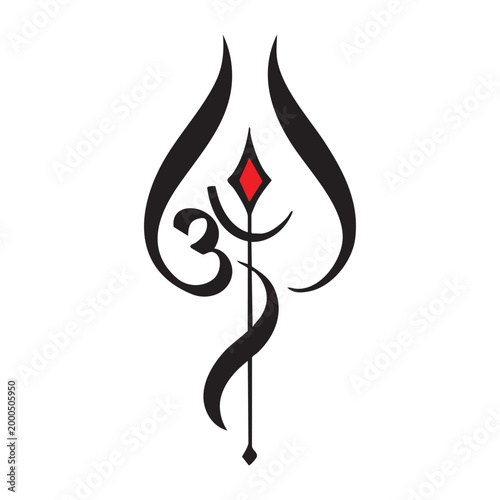 Hindu om symbol with trishul vector illustration.