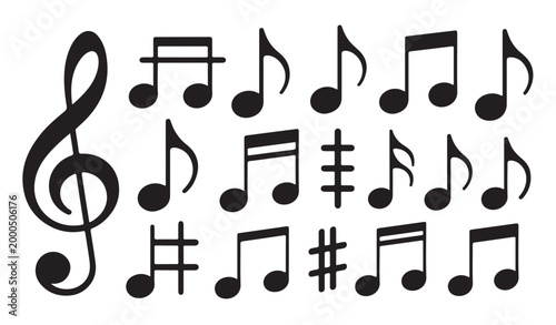 Obraz na płótnie Musical notes and symbols collection treble clef eighth notes quarter notes and rests
