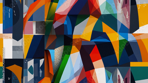 Abstract geometric shapes creating a colorful collage pattern