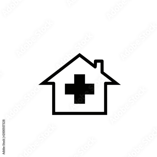 Medical House Icon: Healthcare Building Symbol, Clinic and Hospital Sign