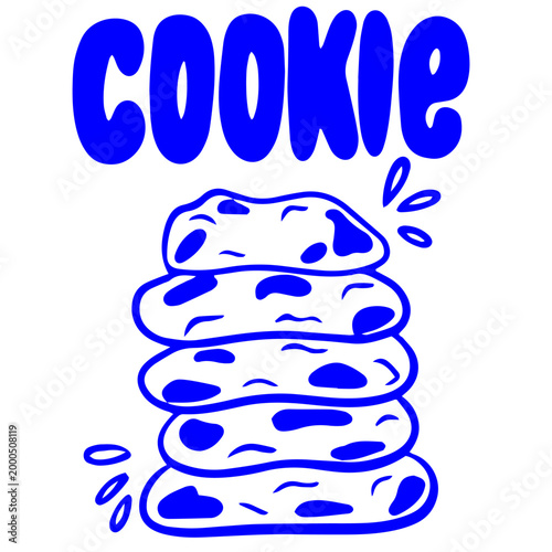Cookies doodle illustration with stacked chocolate chip cookies sweet dessert composition
