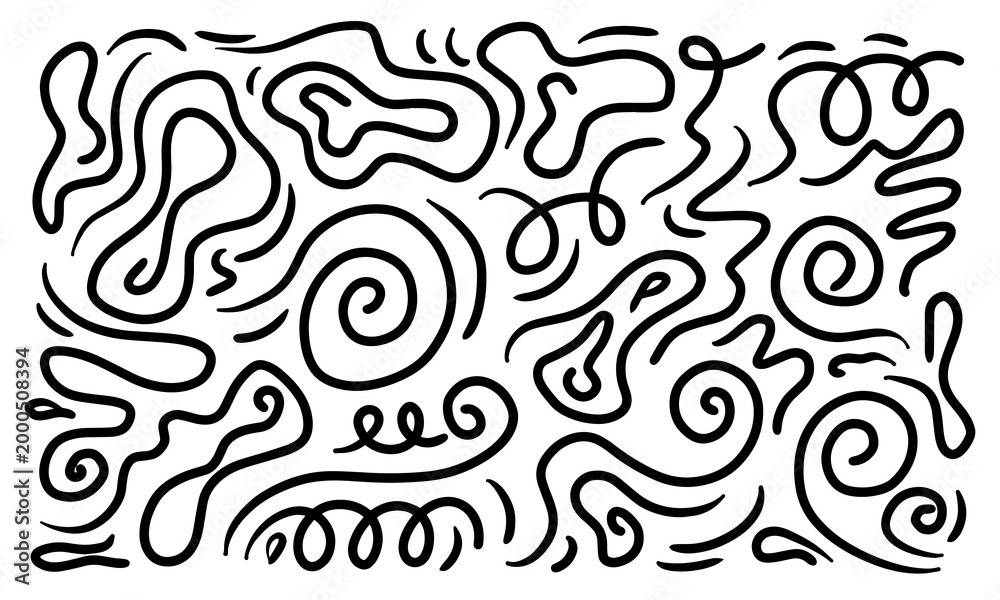 Fototapeta premium Hand Drawn Curved Doodle Lines Set with Abstract Swirls and Organic Shapes