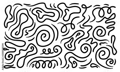 Hand Drawn Curved Doodle Lines Set with Abstract Swirls and Organic Shapes