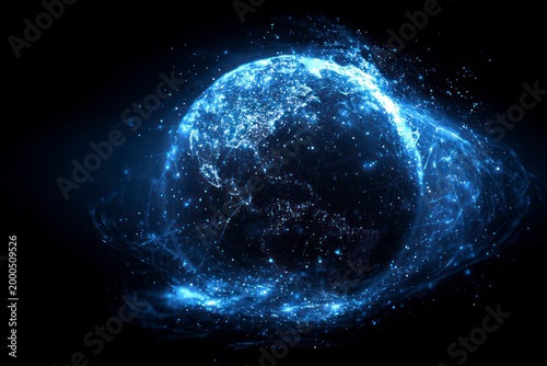 Glowing Blue Planet Earth Orbit.