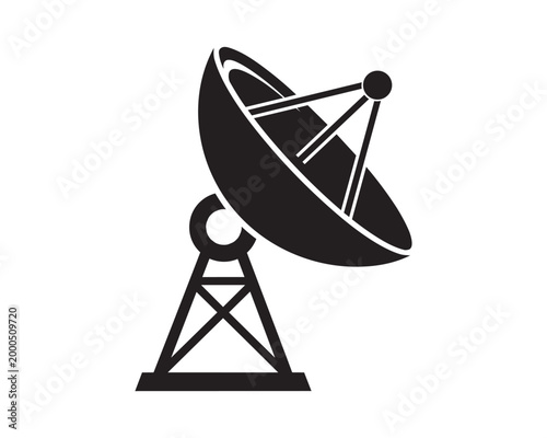 Black silhouette of a satellite dish on a white background