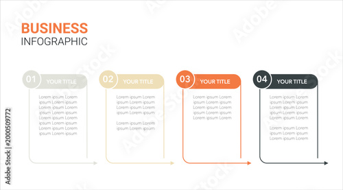 Infographic template for business. 4 Steps Modern Business Infographic template. Design with numbers 4 options or steps. Orange and grey