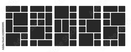 Square bento box layout template for photo galleries and presentations. Minimalist grid design with vertical geometric frames for modern collages and creative projects. Vector illustration.