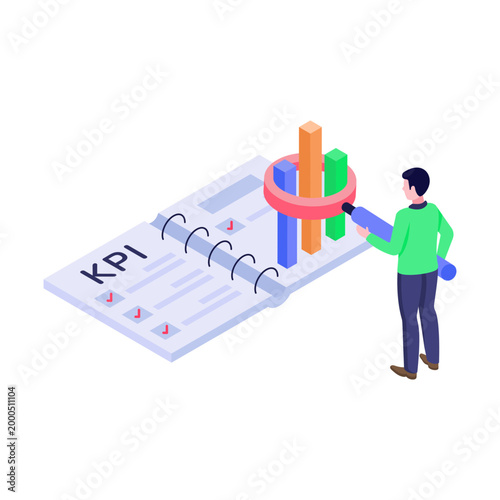 An isometric style illustration depicting kpi evaluation
