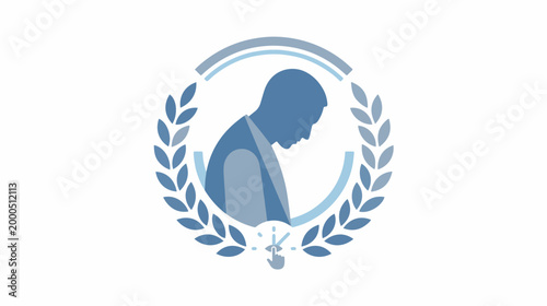Days of Remembrance and Reconciliation Dedicated to Those Who Perished in the Second World War A simple emblem with a man thinking or mourning surrounded by laurel wreath