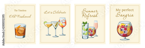 Set of cocktail posters and greeting cards for bar decor