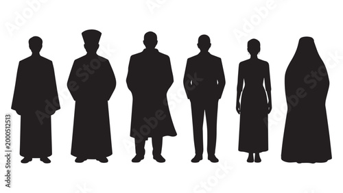Professional silhouettes of individuals representing different religious faiths and traditions for cultural diversity projects