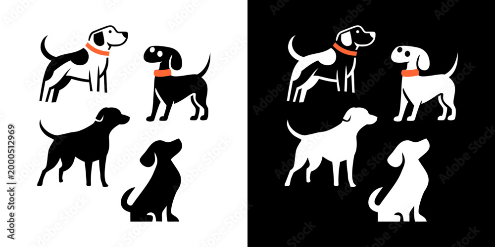 Obraz premium Dog silhouette icon logo set pet isolated graphic