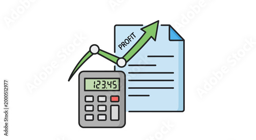 Calculator with profit graph and document.