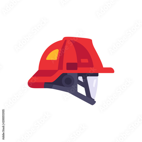 Red firefighter helmet icon, emergency safety gear, colorful illustration