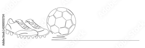 continuous line drawing of soccer shoes and soccer ball.eps