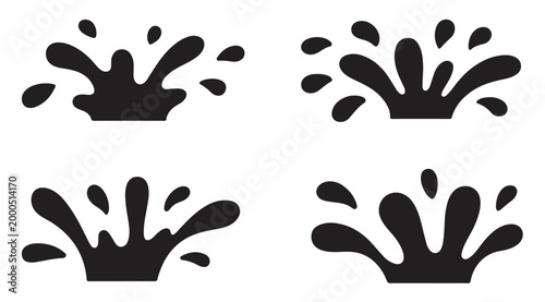 Water splash vector set. dynamic liquid elements with various splash forms and drops.