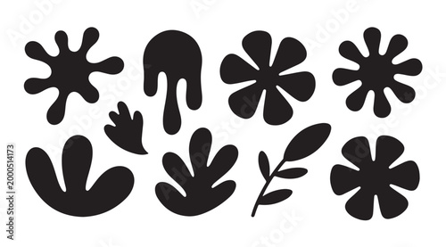 Abstract fluid organic shapes vector set with varied natural and artistic elements.