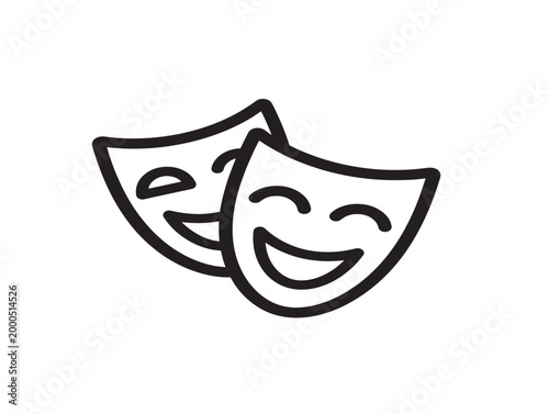 Comedy and tragedy masks vector illustration with smiling faces, flat design