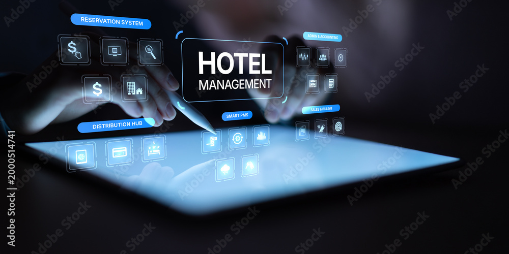 Fototapeta premium Hotel Management Digital Interface with Reservation System and Smart Technology