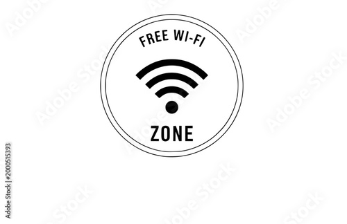 Free Wi-Fi Zone Logo Sticker. Flat Vector Minimalist Internet Signal and Connection Symbol for Public Areas.