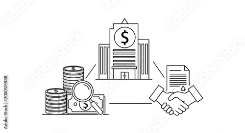 Financial Transaction and Banking Services Illustration.
