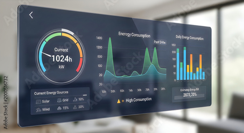 Futuristic Energy Management Dashboard Displaying Real-time Usage Analytics