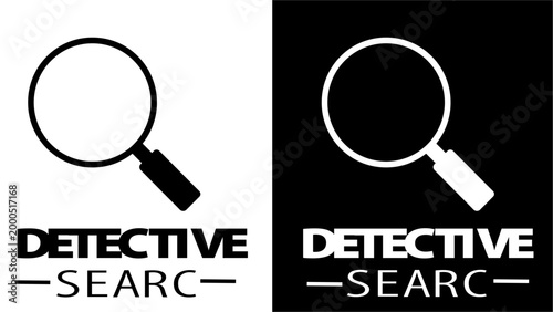Detective search concept with magnifying glass icon in black and white design