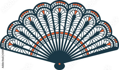 Elegant Art Deco Hand Fan Illustration with Lace Patterns and Vintage Aesthetic