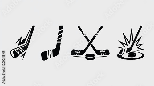 Ice hockey sticks and puck graphics on gray background