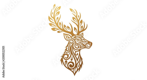 Golden Deer Head Illustration Art.