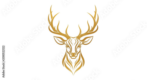 Golden Deer Head Illustration with Antlers.