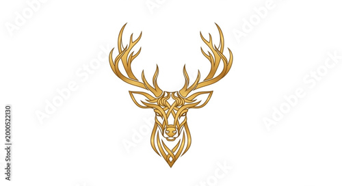 Golden Deer Head Illustration with Intricate Antlers.