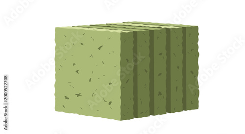 Minimalist Illustration of Compressed Green Grass Cubes or Organic Bio-Blocks Isolated on White Background